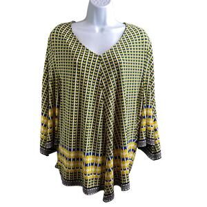 Chico's Womens Yellow Cascading Geometry Top Size 2 Large Flowy Old Money Summer